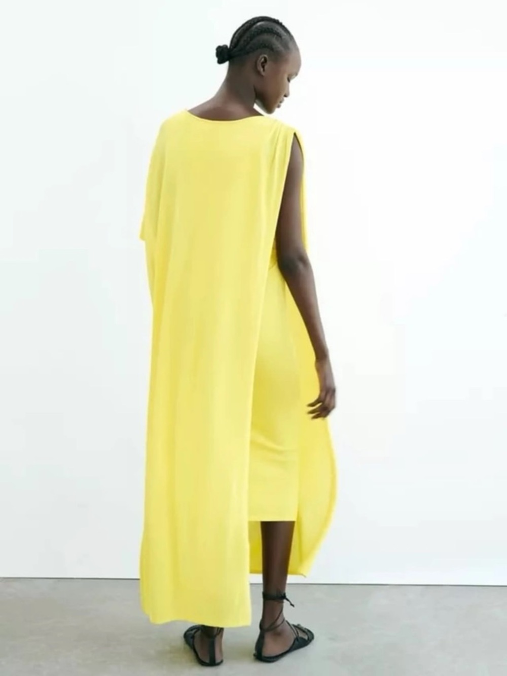 NWT $119 Zara Blogger Favorite Twist Cape Yellow Maxi Vacation Dress Size Small